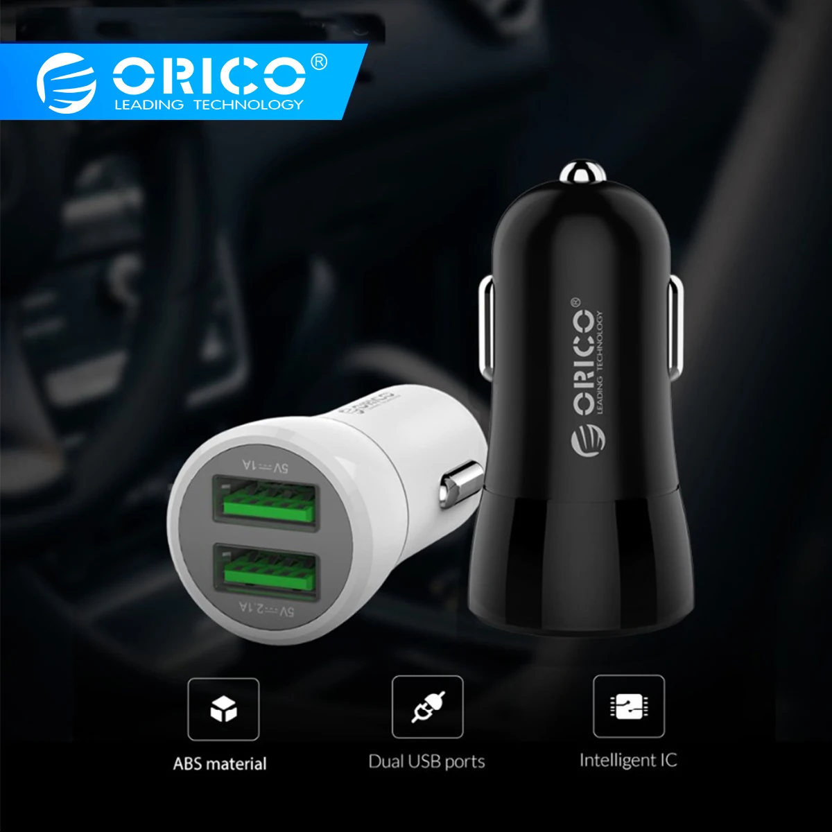 ORICO 12W Max Mini USB Auto Ladegerät Dual USB Lade Ports Auto-Ladegerät für iphone 8 plus Samsung