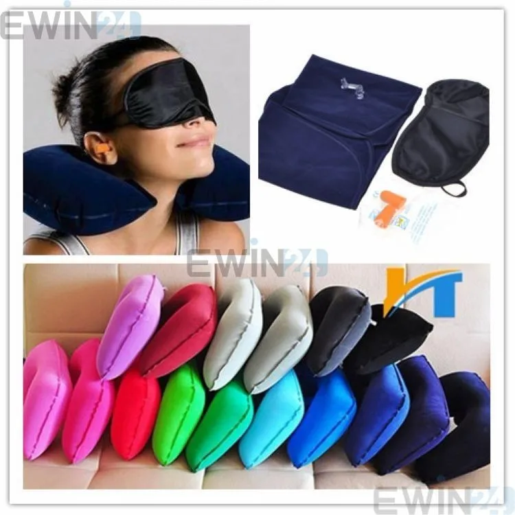 5-25pcslot 3 in 1 travel kit rest sleeping eye mask + neck rest pillow + earplug by china post mail (1)