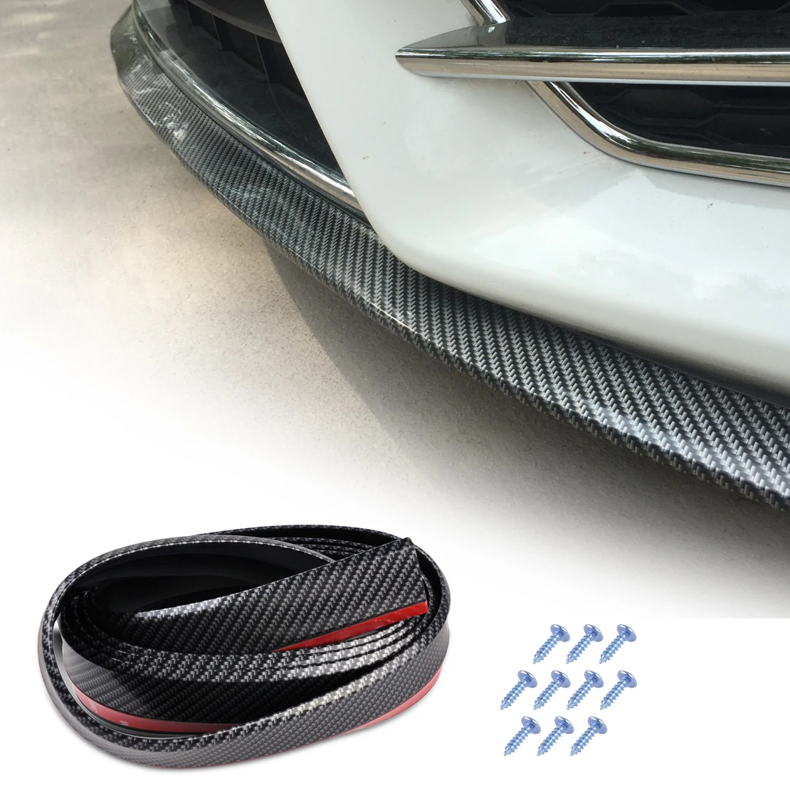 

DWCX Car Carbon Fiber Texture Rubber Front Bumper Lip Trim Splitter Guard Chin Body Spoiler Protector for VW Mercedes-Benz Audi