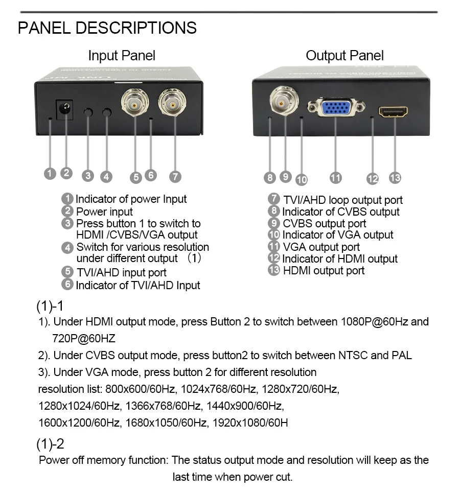 TVH2 TVI AHD to HDMI CVBS VGA BNC HD Video Converter for CCTV (2)