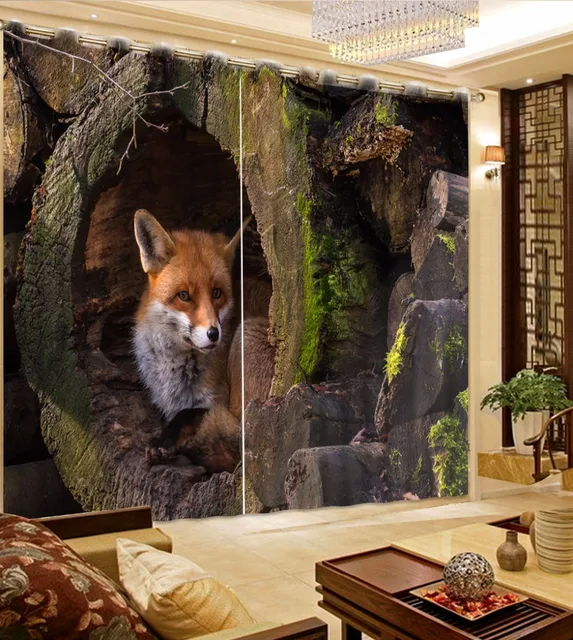 $US $50.69 3D Curtain Photo Custom size Tree Root Cave Fox Curtains For Living Room Curtain Blackout Bathroom Shower Curtain