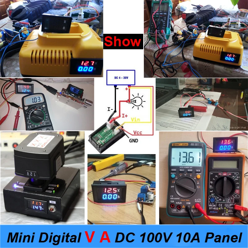 Мини цифровой вольтметр Амперметр постоянного тока 100 в 10 А Панель Амперметр напряжения тока тестер 0,28 синий красный двойной светодиодный дисплей высокого качества