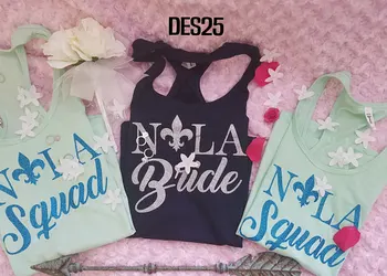 

personalize glitter Nola Squad Bride wedding Bachelorette Bridesmaids Tank tops tees bridal shower t Shirts Party favors