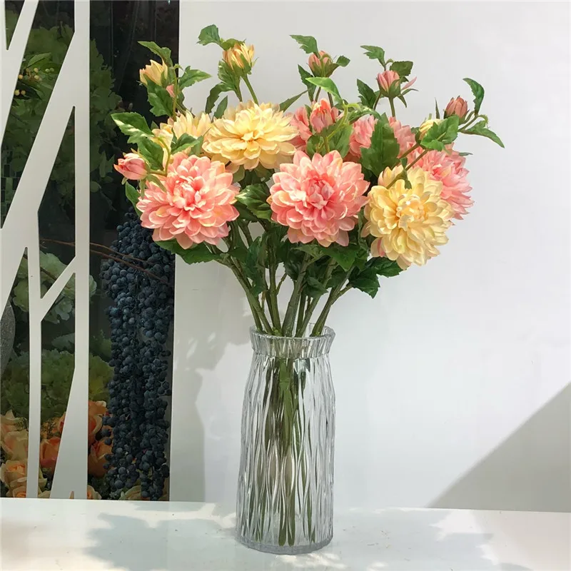 Flone Artificial Dahlias Flower Simulation Chrysanthemum Flowers Bouquet Artificial Silk Peony Wedding Home Table Party Decor (5)