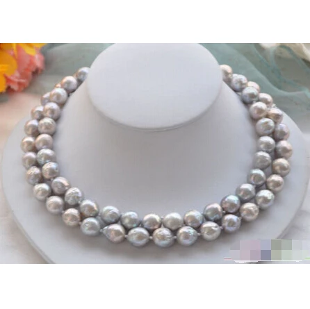 

FREE SHIPPING>@@> P4286 2row 12mm gray almost round Edison PEARL NECKLACE mabe clasp ^^^@^Noble style Natural Fine jewe &