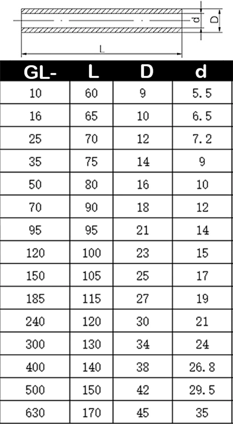 GL-400 GL-500 GL-630 Алюминий без изоляции проводов кабеля отверстия Соединительный рукав наконечник трубки рифлёная разъем обжимной терминала