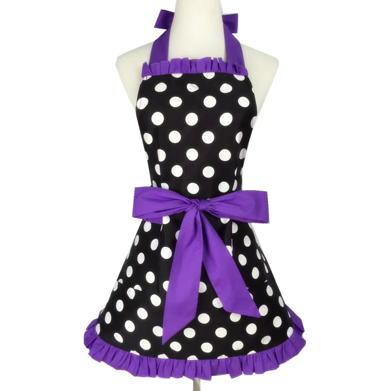 XiuMood модный милый взрослый нагрудник в горошек Хлопок Ткань кухонный фартук-платье для женщины официанта с карманом - Цвет: Фиолетовый