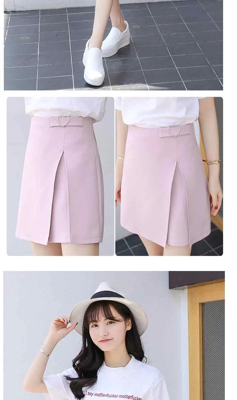 Elexs new summer high waist skirt Anti-light irregular split skirt a word skirt student pink