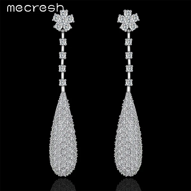 Mecresh Micro Pave Cz Long Drop Earrings For Women Water Mecresh Micro Pave Cz Long Drop Earrings For Women Water Clic Flower Wedding