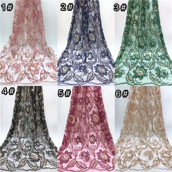 

Green Sequins Lace Fabric 2019 High Quality African Evening Dress Fabrics New Nigeria Sequined Embroidered Mesh Net Lace Fabric