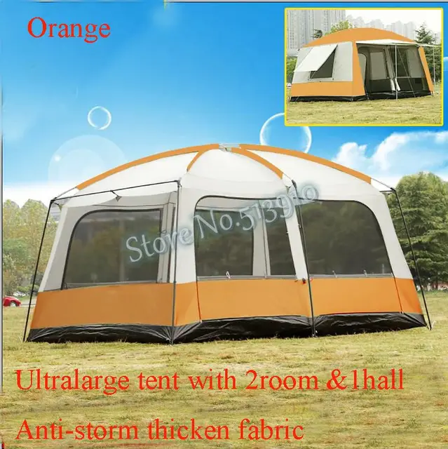 Cheap Ultralarge 6 10 12 double layer outdoor 2living rooms and 1hall family camping tent anti big rain with thicken fabric multiple