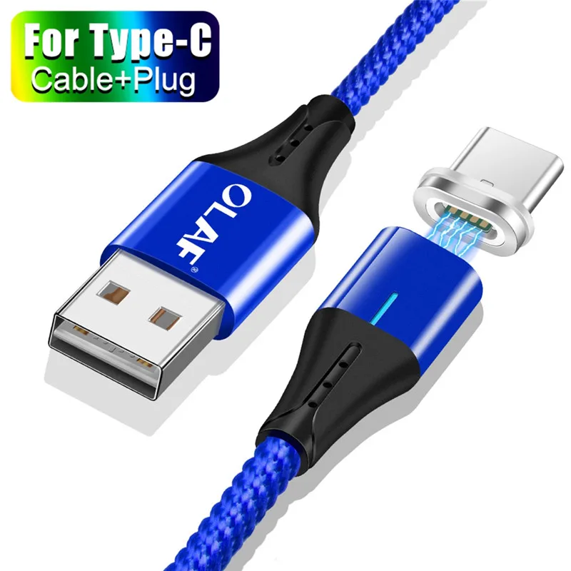 Магнитный кабель OLAF 3A Micro Usb type C QC 3,0 для быстрой зарядки телефона Microusb type-C магнитное зарядное устройство usb c для iphone huawei Xiaomi - Цвет: Blue Type Cable