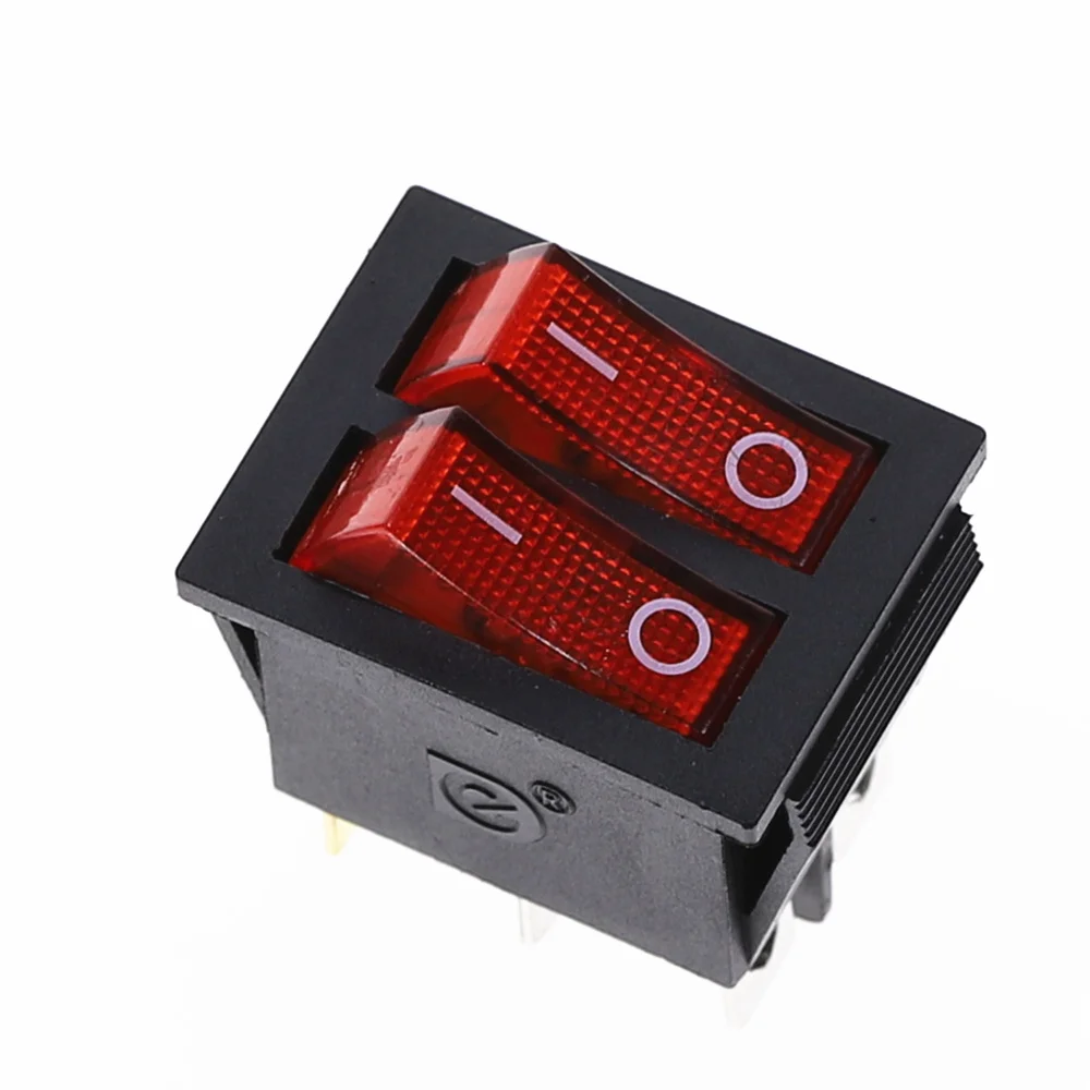 KCD2 двойной лодочный клавишный выключатель 6 Pin ВКЛ-ВЫКЛ с зелеными красными светильник 20A 125VAC/16A 250V - Цвет: Red