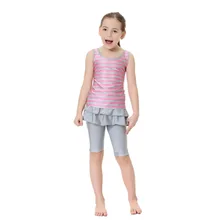 Купальный костюм из двух предметов для девочек, купальный комплект, мусульманский купальный костюм для девочек, детская скромная пляжная одежда