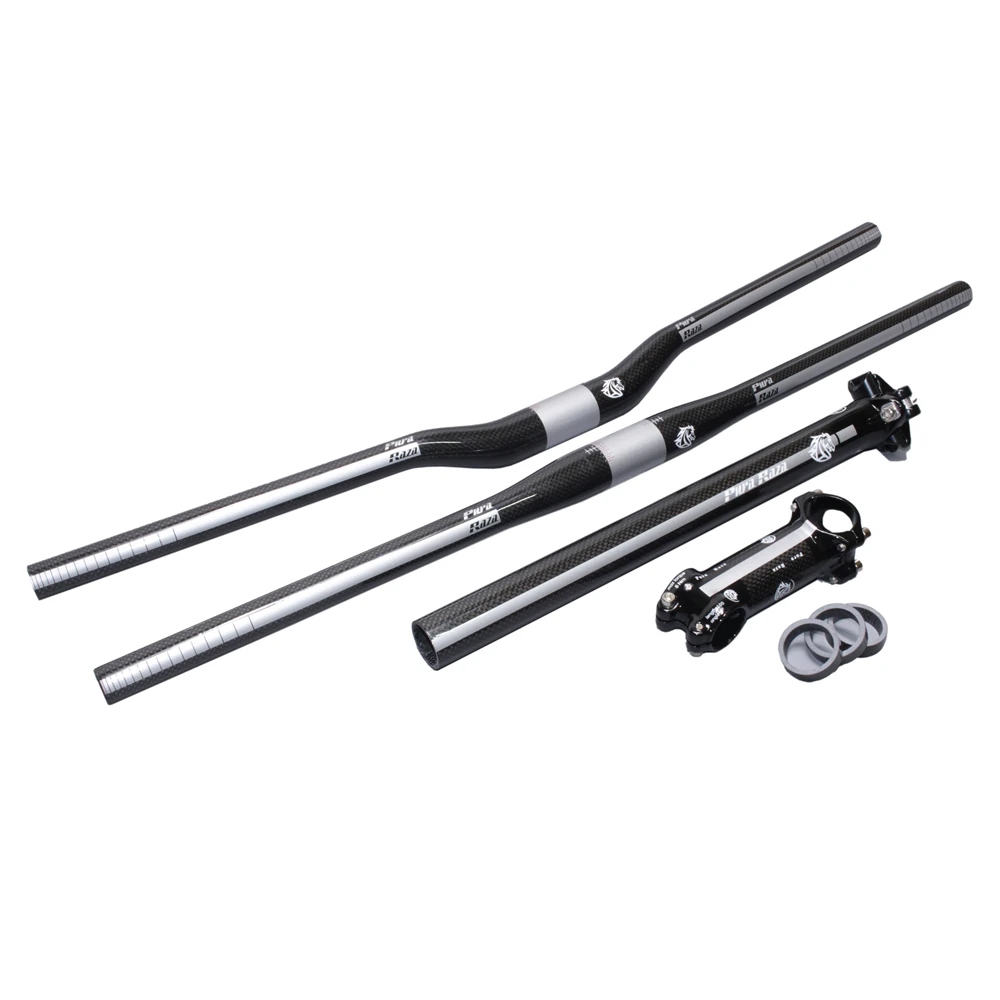 EC90 Lightweight Carbon Fiber MTB Bicycle RiserFlat Handlebar+Bike Seatpost+Stem RoadMountain Bike Cycling Parts Gray (1)