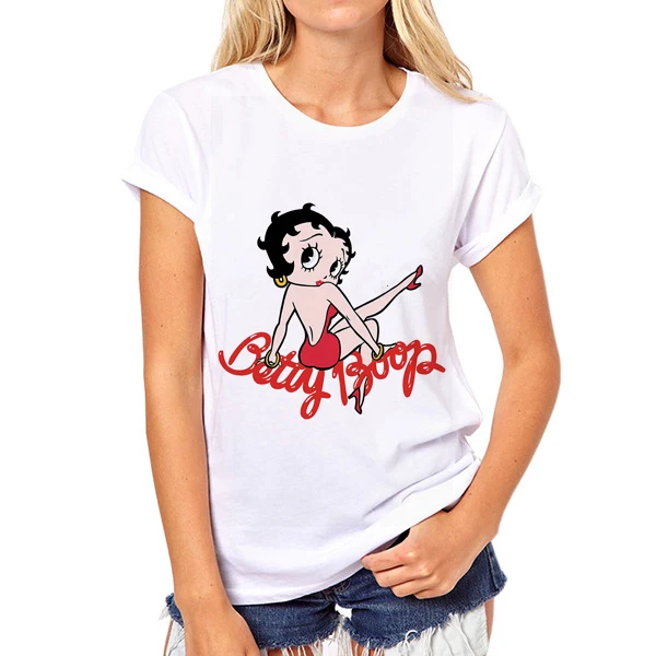 Женская футболка betty boop с круглым вырезом, Повседневная футболка, топы, футболки, Camisa, короткий рукав,, летние футболки, панк, принцесса, футболка, S-17