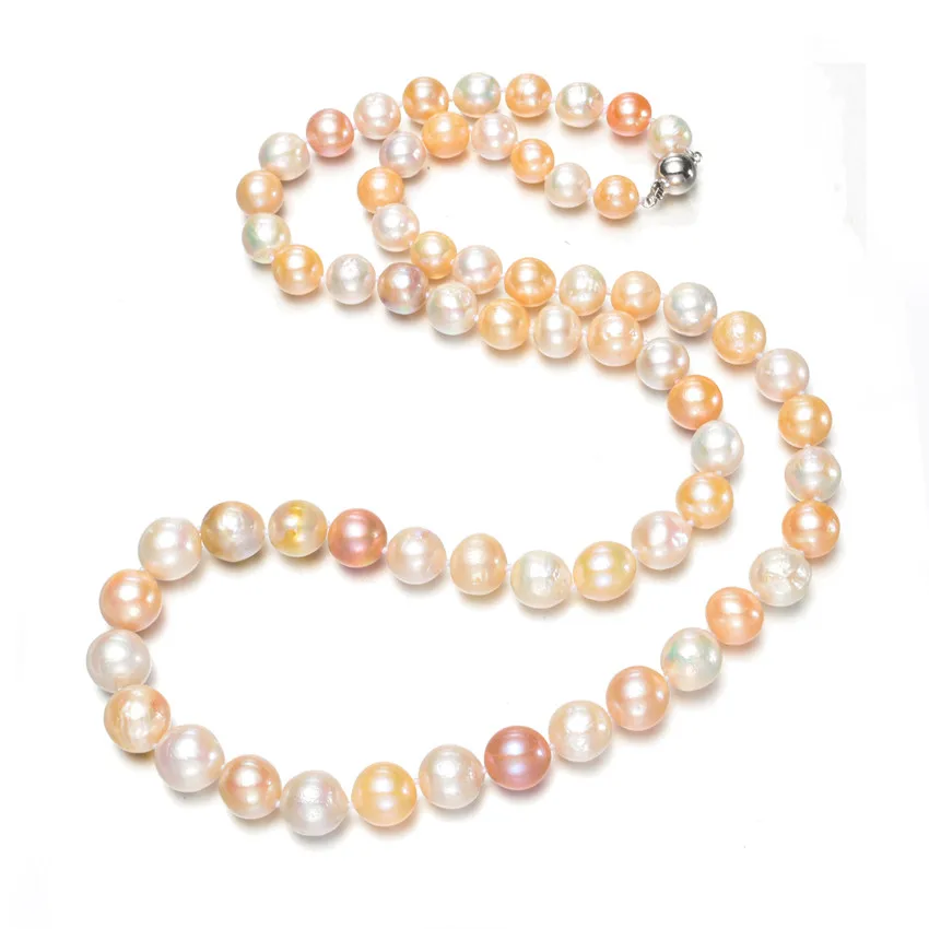 11 13mm AA nucleated baroque mixed color natural pearl necklace long ...