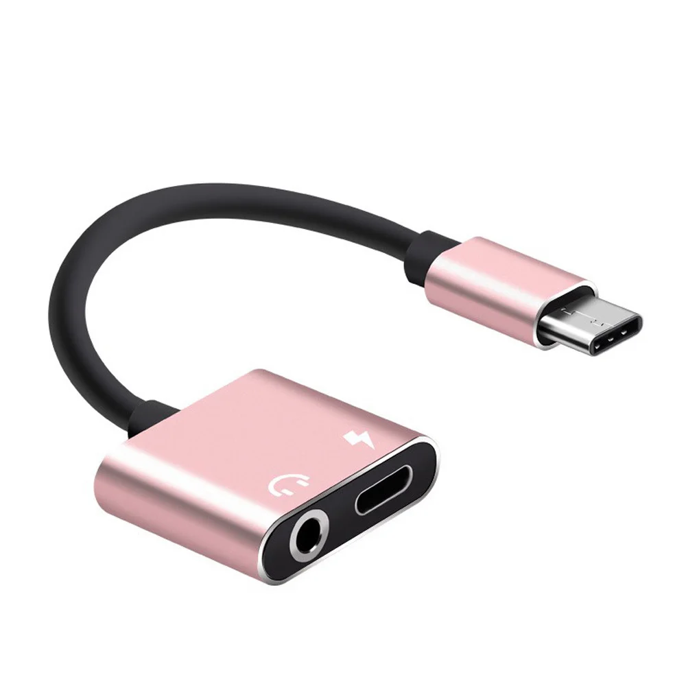 Горячие 2 в 1 usb type C адаптер AUX Наушники зарядное устройство аудио кабель type-C до 3,5 мм разъем для наушников разветвитель зарядки конвертер(L0727 - Цвет: pink