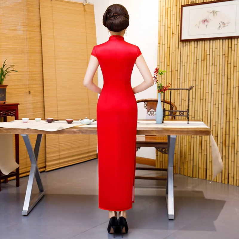 Китайский стиль весна Cheongsam леди платья из вискозы классический Vestidso вышивка цветок Длинные Qipao большой размеры 3XL 4XL S-07
