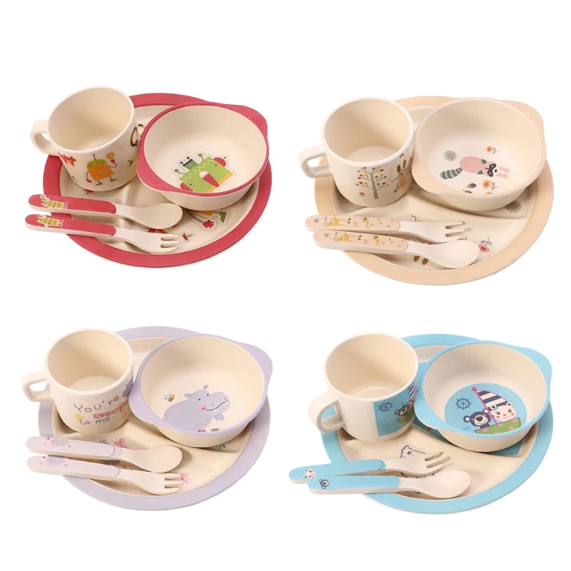 

Baby Feeding Convenient 1 SET/5pcs Baby Feeding Bowl Plate Forks Spoon Cup Dinnerware Set Bamboo Tableware Baby Like