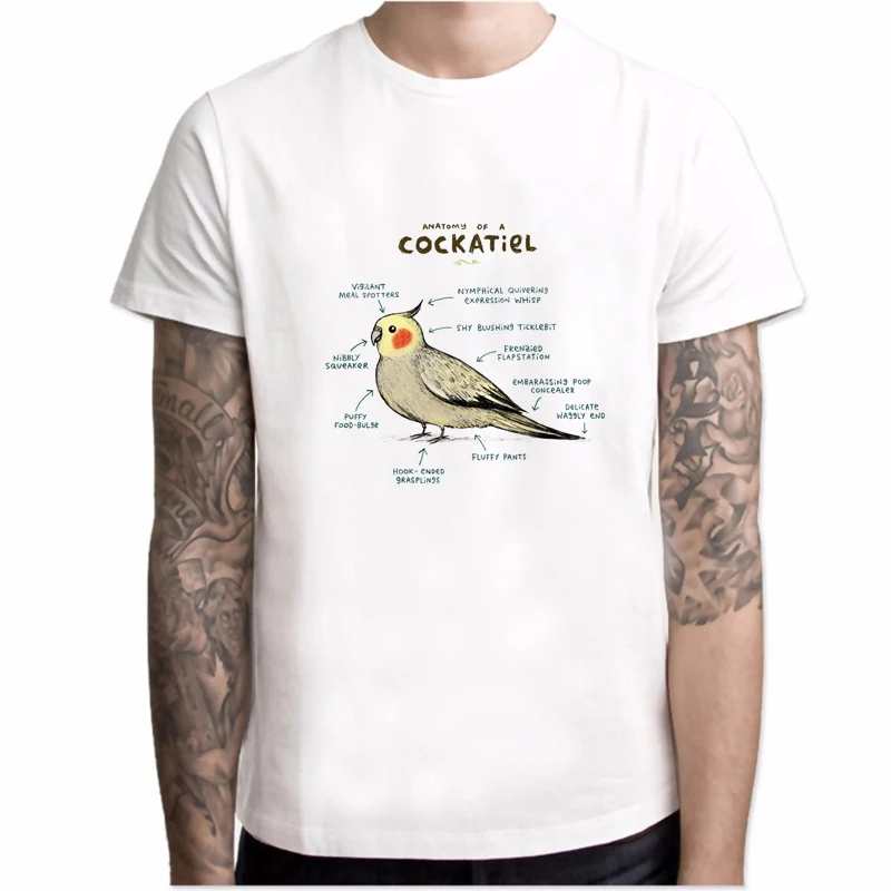 Футболка Для мужчин Анатомия Cockatiel Летние повседневные, с принтом в виде надписи Футболка Высокое качество топы с короткими рукавами