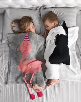 

Baby Flamingo Swaddle Blanket Kids Soft Cotton Sleeping Blankets Knitted Bleach Mat Baby Bath Towels Play Mat Knitting Carpet