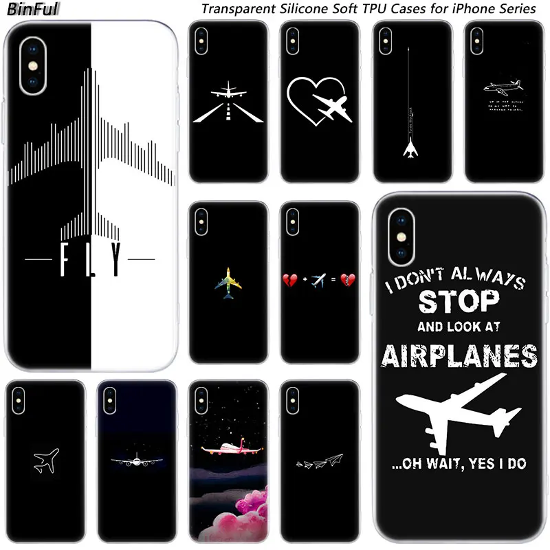 

Aircraft Airplane fly patterned Soft Silicone Fashion Case for Apple iPhone 11 Pro XS MAX XR X 7 8 Plus 6 6s Plus 5 5C 5S SE TPU