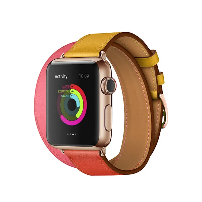 Rose Gold Buckle Strap for Apple Watch Band 38MM 42MM 44MM 42MM Swift Leather Double Tour Loop Bracelet for iWatch Series 4 3 2