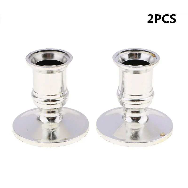 

2pcs/set Plastic Candle Holder Candle Base Candlestick Taper Holder Silver 0.75D For Home Wedding Party Christmas Decoration
