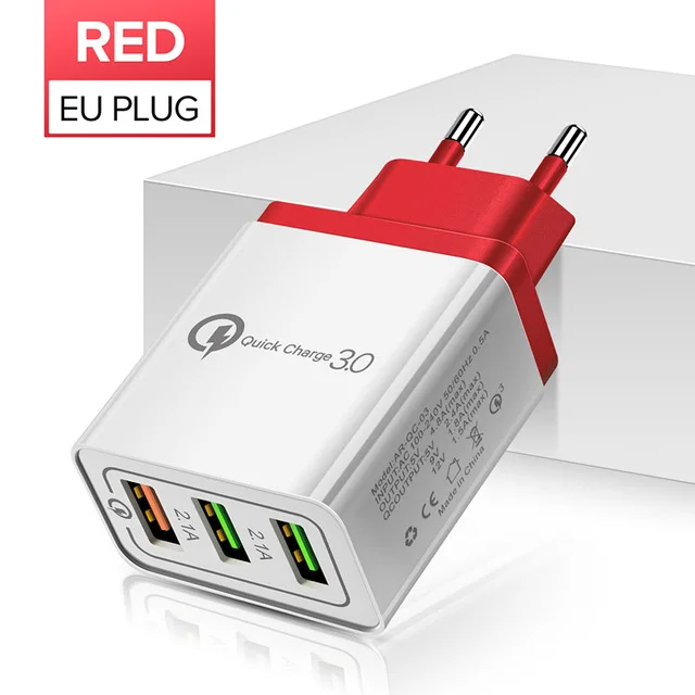 GETIHU 18W 2.1A Multi USB Charger Quick Charge 3.0 Mobile Phone EU Plug QC 3.0 Fast Charging Wall Adapter For iPhone X 8 Samsung - Тип штекера: Red