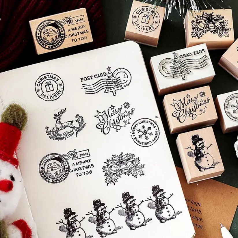 

Vintage Christmas Postmark Decoration Stamp Wooden Rubber Stamps For Letters Diary Craft Scrapbooking Stationery Standard Stamp