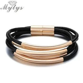 

Mytys 3 Color Multi Rope Chain Wrap bracelet Fashion Women Trendy Metal Leather Jewelry Magnet Clasp 19.5cm B1094 B1095 B1101
