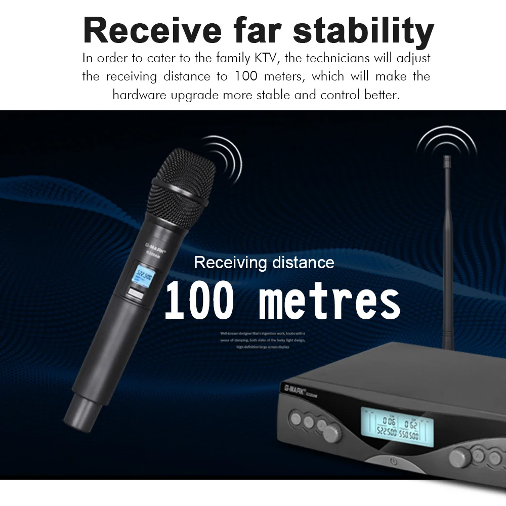 wireless headphones with mic Wireless Microphone G-MARK G320AM Professional UHF 2 Channels Karaoke Mic Handheld Automatic Frequency Adjustable 100M wireless headphones with mic