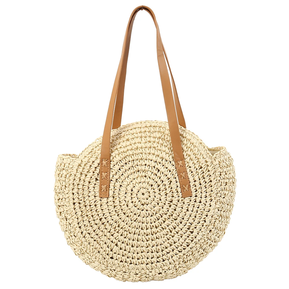 

Round Straw Beach Bag Vintage Handmade Woven Shoulder Bag circle Rattan bags Bohemian Summer Vacation Casual Bags