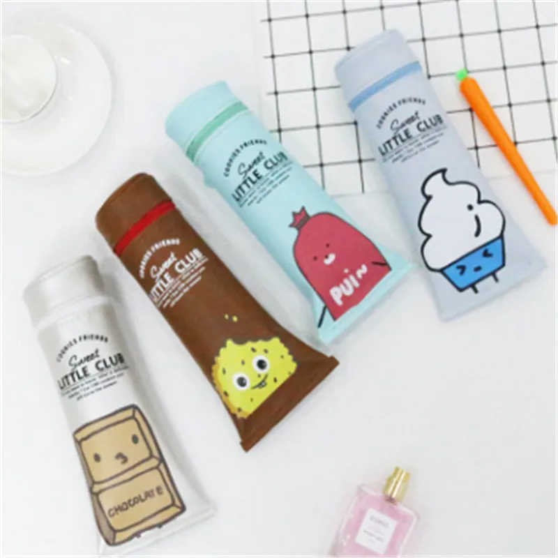 

2019New Novelty Cute Snack Ice Cream Chocolate Cookies Sausage Toothpaste Shaped PU Leather Colorful Pencil Storage Bag Hot Sale