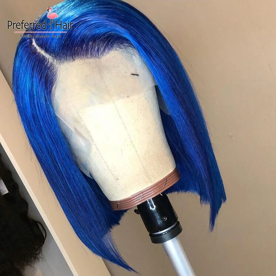 

Preferred Blue Human Hair Wig 99J Lace Front Wig With Baby Hair Brazilian Remy Hair Short Lace Front Bob Wigs For Black Women