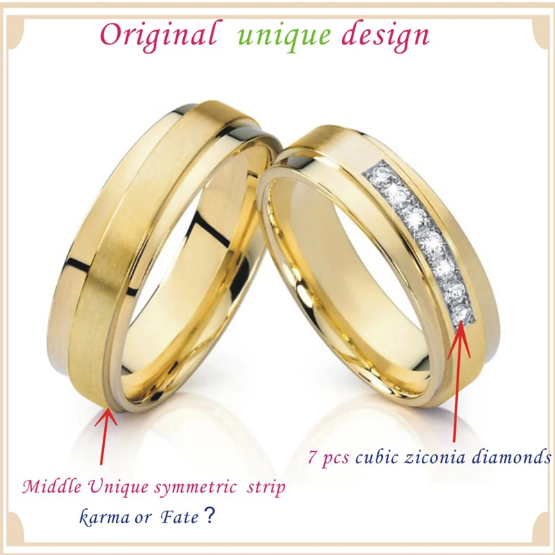 Обручальные кольца Alliance Promise, набор для пар, золото, цвет, нержавеющая сталь, ювелирные изделия, Женское кольцо, юбилей, свадьба, мужское кольцо