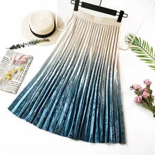 OHRYIYIE Повседневная Женская миди длинная бархатная юбка осень зима Женская мода градиентный цвет плиссированные юбки Солнцезащитная школьная юбка трапециевидной формы