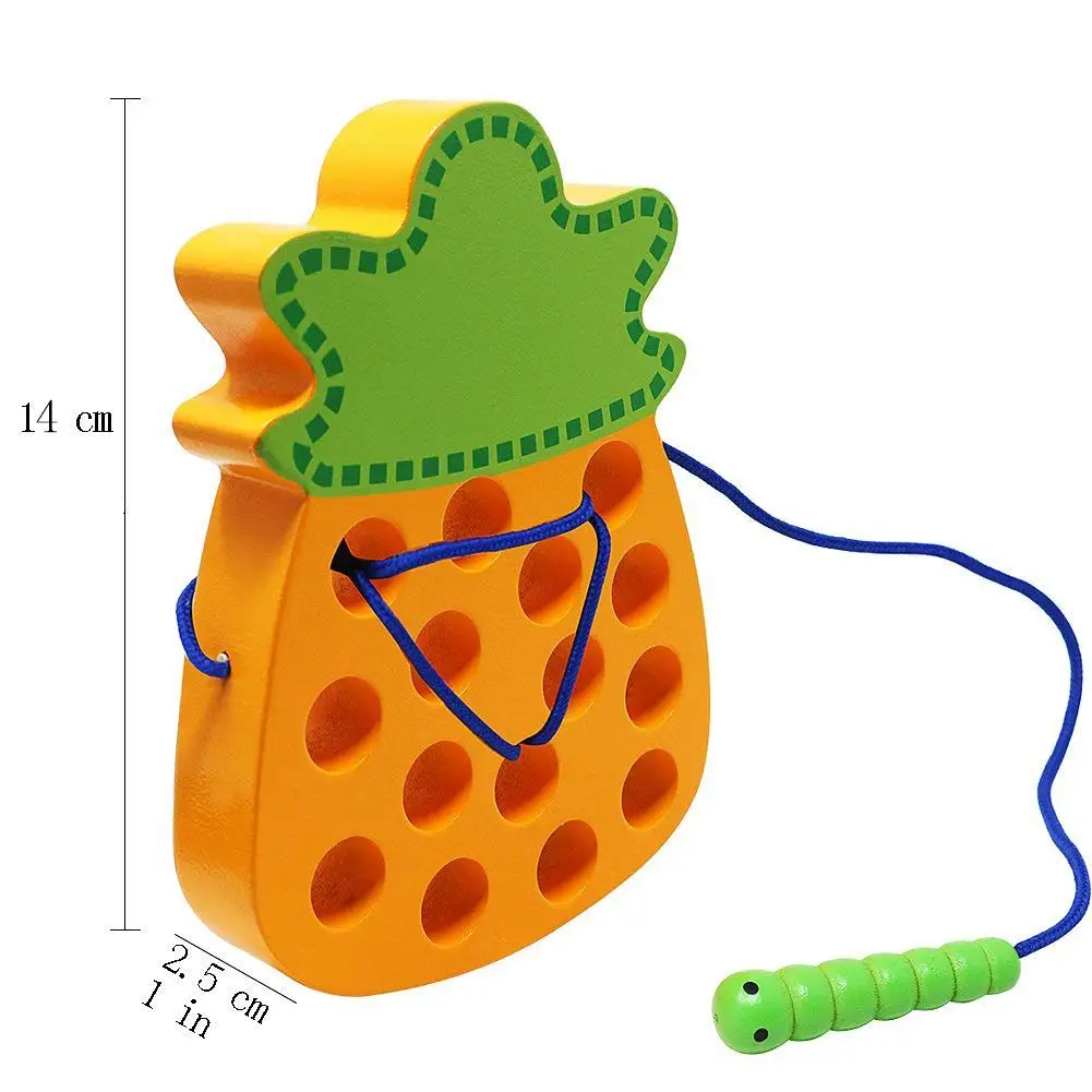 Деревянный шнуровкой большой игрушечный ананас Threading обучение по методу Монтессори раннего развития детские игрушки-головоломки Дорожная
