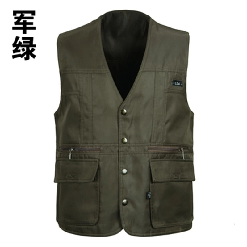 Goedkoop 4 kleuren Mannelijke Casual Multi Pocket Vest Voor de Zomer Mannen Effen Fotograaf Schieten Bovenkleding Rits Vest Mouwloze Jas
