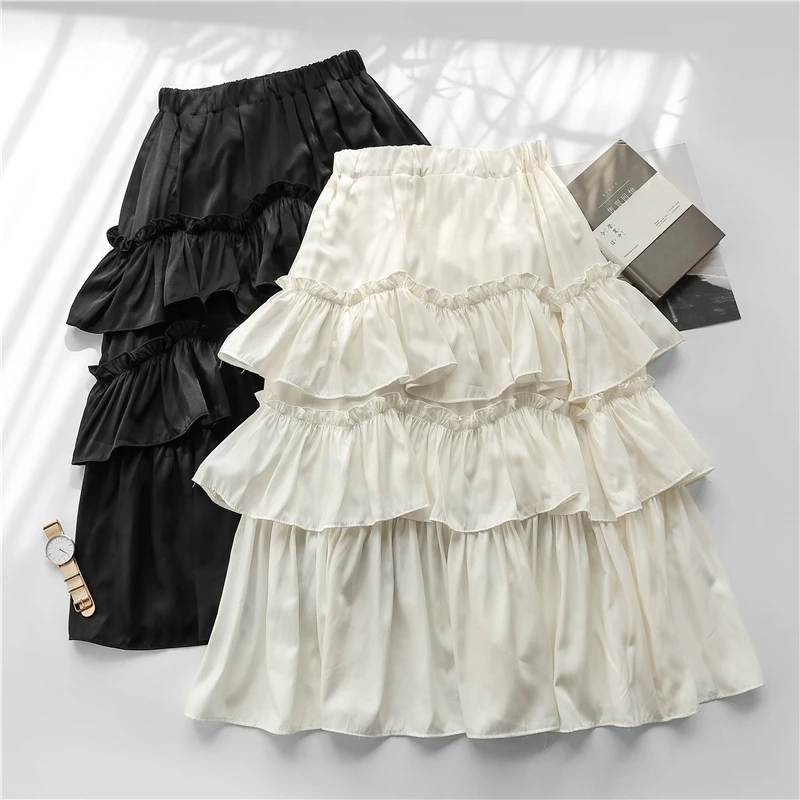 

Tiered Flounce Hemline Decorated Big Swing Skirt by Lace Garden