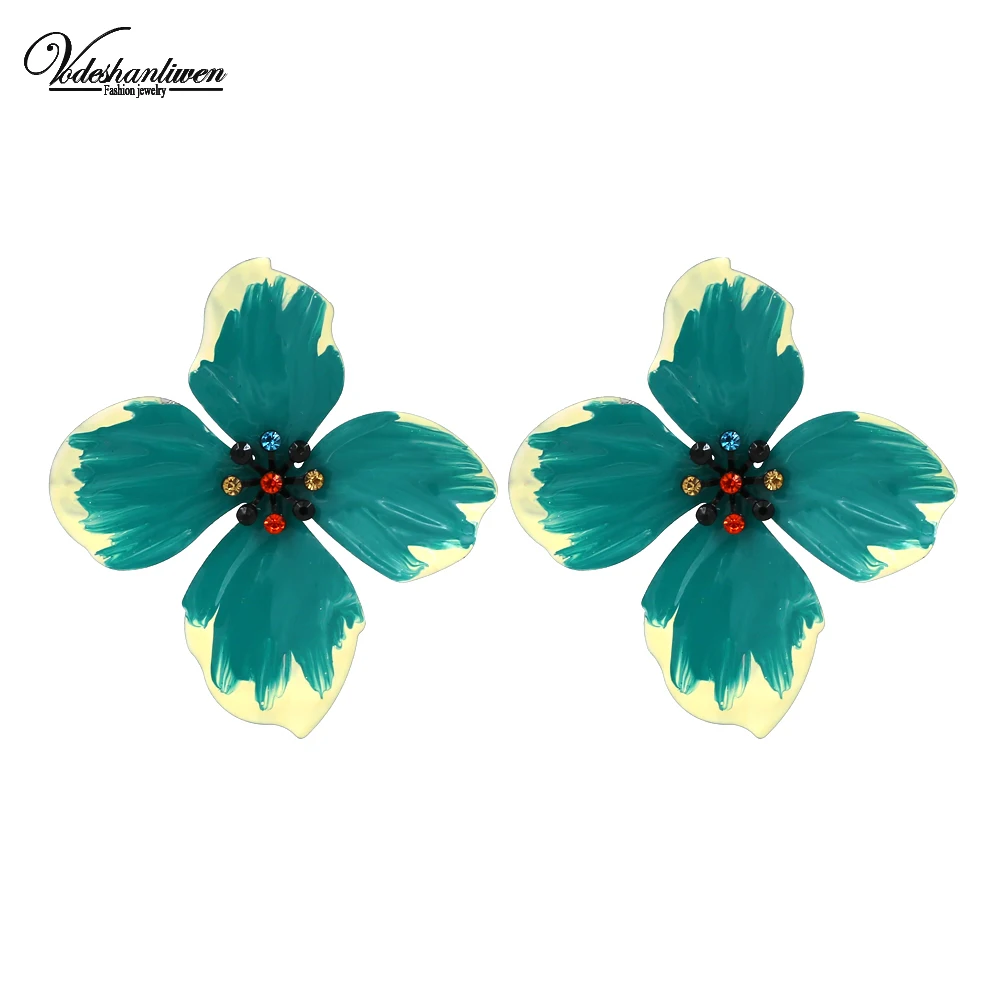

Vodeshanliwen New Ethnic Metal Flower Earrings For Women Fashion Bohemian Statement Enamel Big Earrings Jewelry wholesale