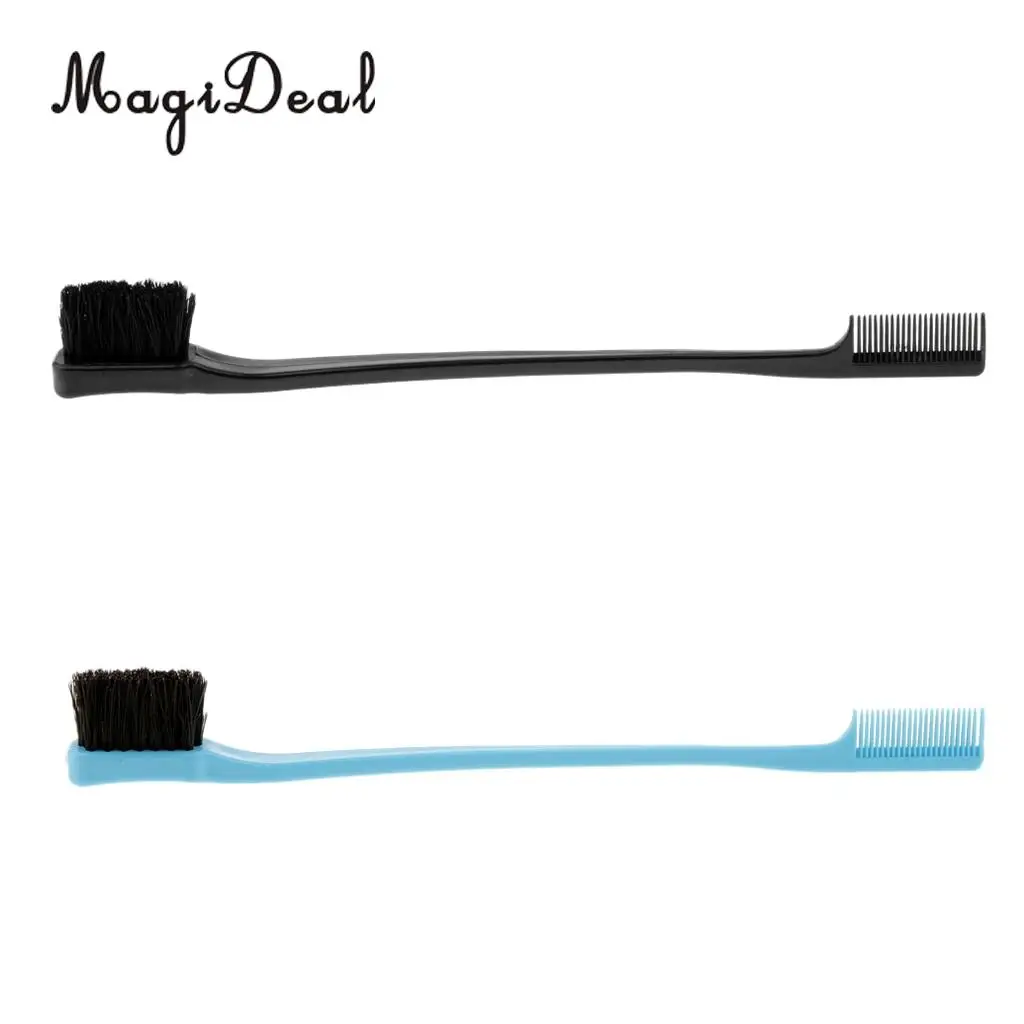 Double Sided Edge Control Hair Brush Comb Combo Pack 2 Pieces Blue/Black