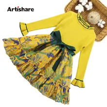 Платья-свитеры для девочек детское платье с цветочным рисунком вечерние платья для девочек на осень и зиму Одежда для девочек-подростков 6, 8, 10, 12, 13, 14 лет