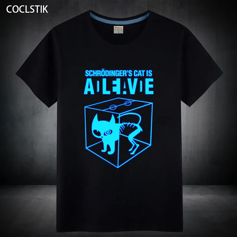 

100% Cotton Childrens/Mens Summer Fluorescent Schrodingers Cat T Shirt Male Luminous In Dark The Big Bang Theory T-shirts Tops