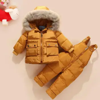 

Russia winter 2018 new infant white duck down jacket suit girls solid color thickening boy warm suit ski suit