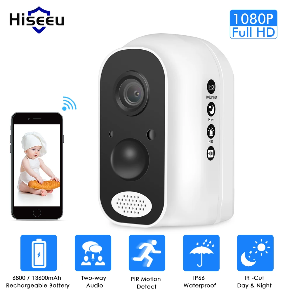 Hiseeu 13600 мАч батарея IP камера 1080P HD беспроводная wifi камера 2.0mp Домашняя безопасность видео Survelliance водонепроницаемый PIR сигнализация