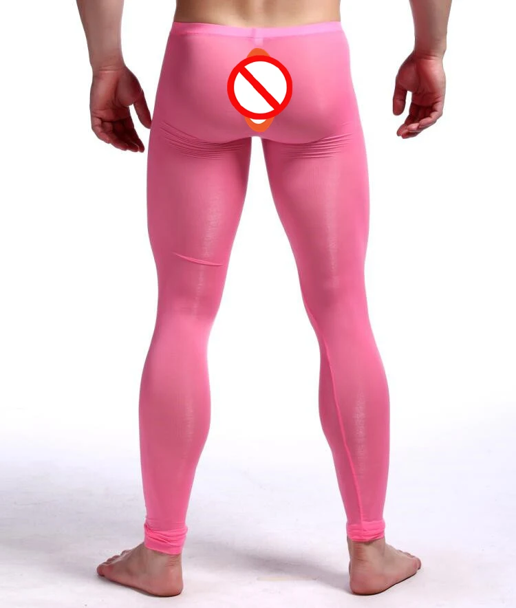 2022 New Man Sexy Nylon Transparent Long Johns/Lce Silk Pouch Sheer Leggings Bottoms/Gay Spandex Lounge Tights merino wool long underwear