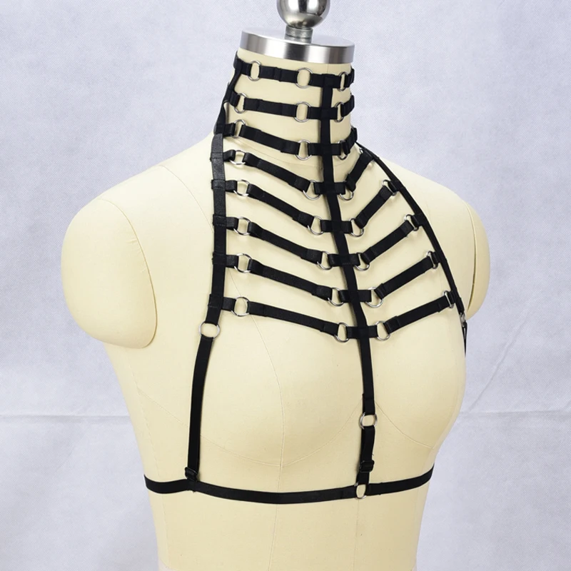 Kopen JLX. HARNAS Vrouwen hals sexy harnas Harajuku Gothic lingerie cage bra bondage Strappy Lingerie Boho Goth Fetish Wear Crop Tops
