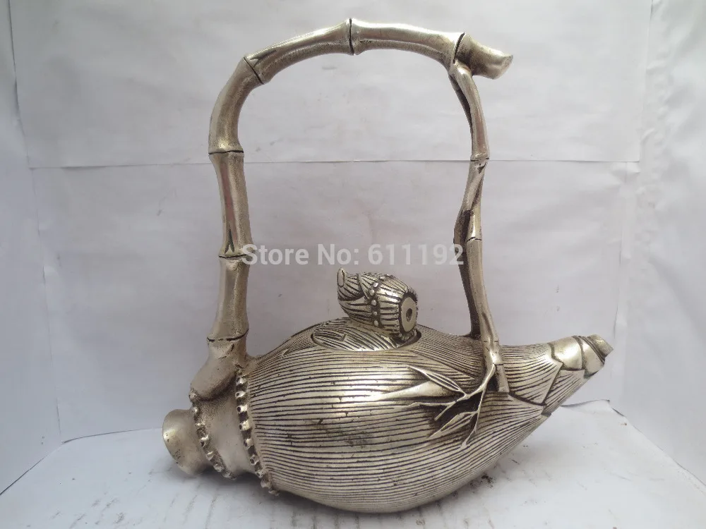

Metal crafts Decorated Handwork Tibet Silver Carved Big Maize sculpture Tea Pot/Flagon
